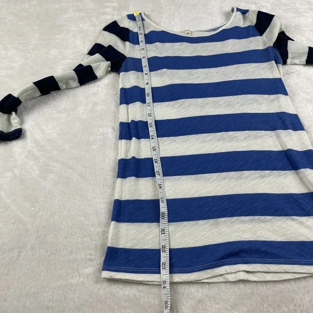 J Crew Nautical Stripe Top Womens XXS Blue White 3/4 Sleeve Sailor‎ Light Tee LS